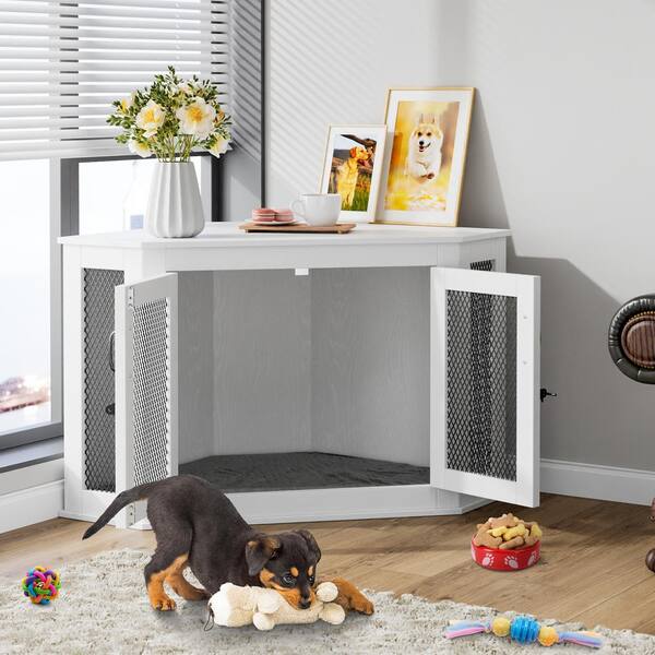 FUFU&GAGA White Medium Small Dog Kennel Indoor Use, Furniture Corner Dog  Crate with Cushion, Pet Corner Crate for Limited Room YLM-KF150137-03-01-c  - The Home Depot