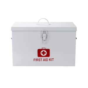 13.25 in. x 7 in. x 8.25 in. First Aid Box Medical Supply Organizer with Buckle Lock in White