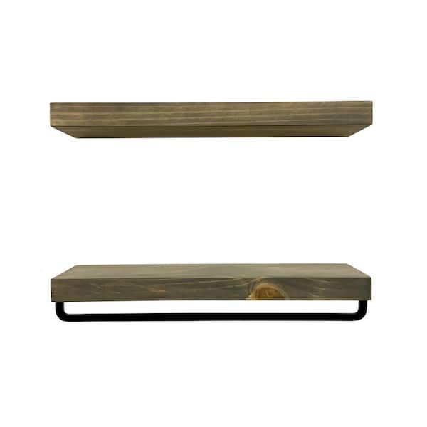Del Hutson Designs True Floating 5.5 in. x 21 in. x 3.5 in. Gray Pine Floating Decorative Wall Shelf Set with Towel Bar and Brackets