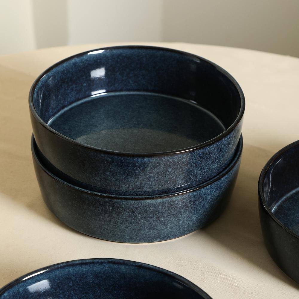 Eden 25.5 fl. oz. Dark Blue Ceramic Round Pasta Bowls Set of 4