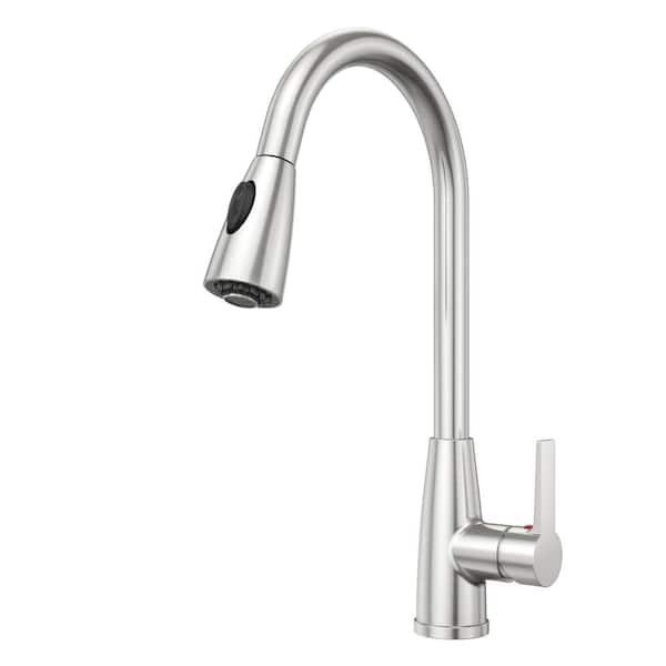 HOMLUX Single-Handle Pull Down Sprayer Kitchen Faucet with Dual Function in Brushed Nickel
