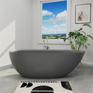 JUNO 65 in. x 29.5 in. Solid Surface Stone Resin Thin Edge Flatbottom Soaking Non-Whirlpool Bathtub in Matte Gray