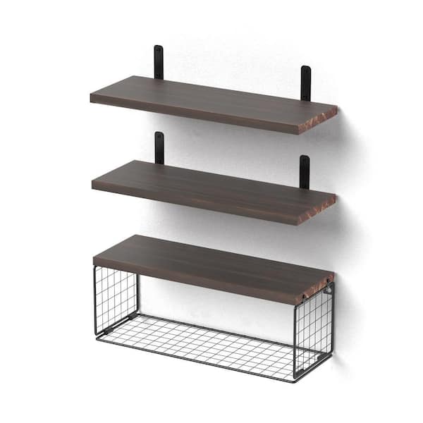 Brown Floating Shelves Wall Mounted 3 Set