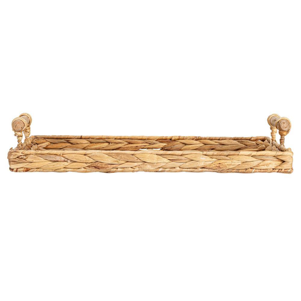 Natural Water Hyacinth Rectangular Tray Set with Wood Handles