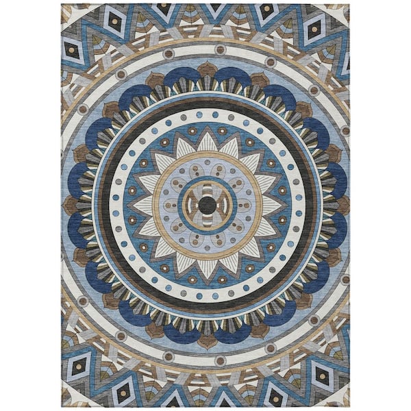 Chantille Machine Washable Indoor/Outdoor Abstract ACN2277 Denim 10 ft. x 14 ft. Area Rug