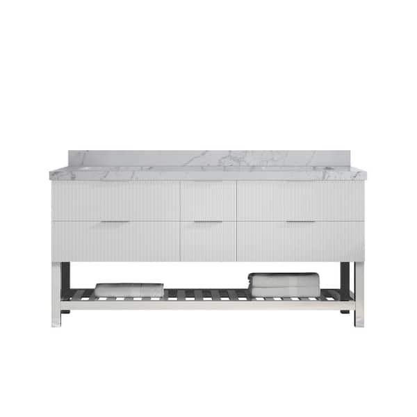 Willow Collections Catalina 72 in. Double Sink Freestanding Fine Grain Bath Vanity with Venatino Qt. Top Unassembled