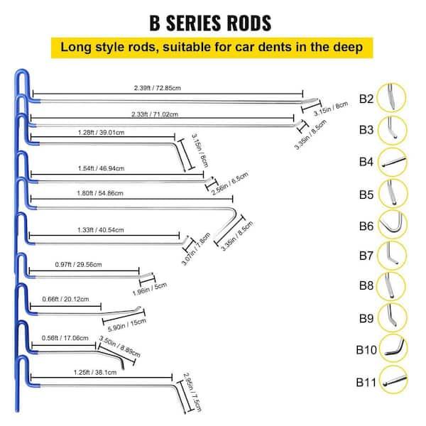 VEVOR Rods Dent Puller Stainless Steel Paintless Repair Kits Hail Removal 13 Pcs