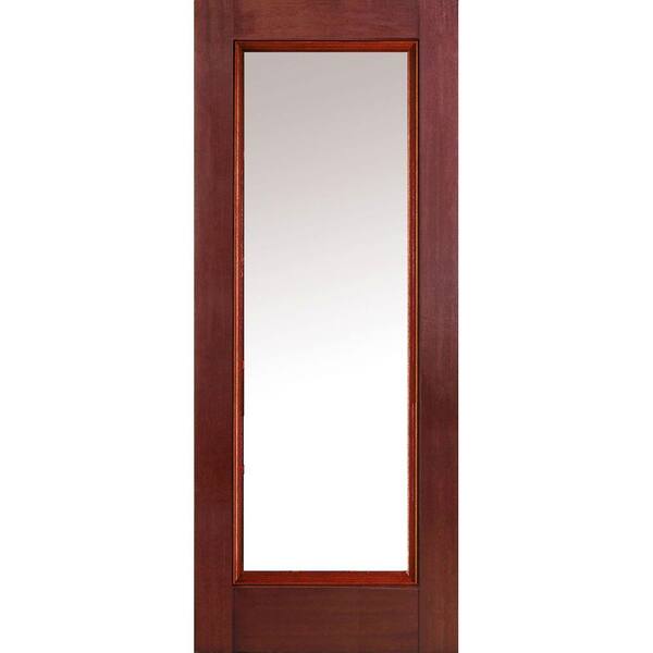 MMI Door 36 in. x 80 in. Right-Hand Inswing Full Lite Clear Classic Stained Fiberglass Mahogany Prehung Front Door