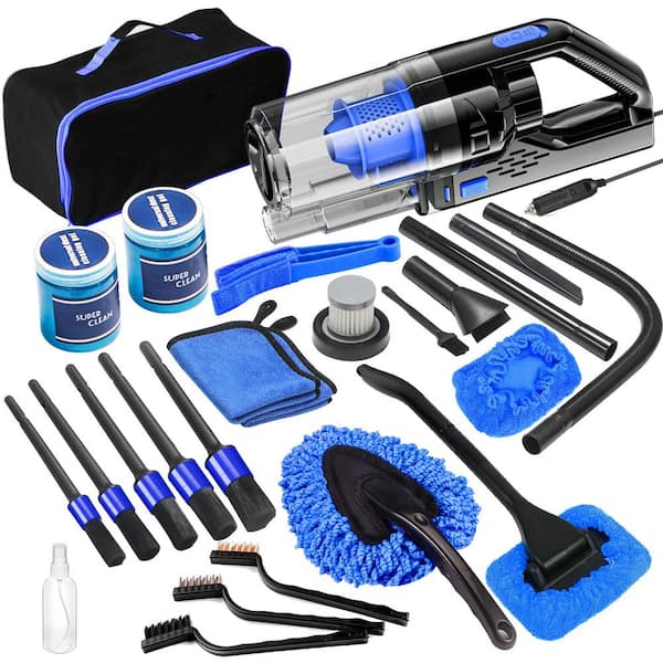 Complete Car Cleaning Kit w/ Handheld Vacuum, Detailing Brushes, Windshield Cleaner, Gel for Interior and Exterior Care