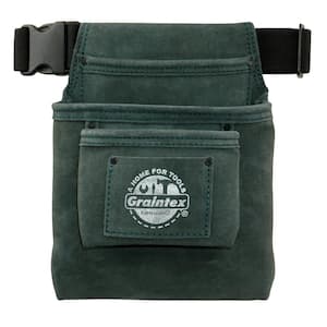 3-Pocket Hunter Green Suede Leather Nail and Tool Pouch w/Belt
