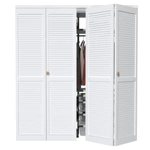 72 in. x 80.5 in. Solid Core White Finished Louver Closet Bi-fold Door with Hardware