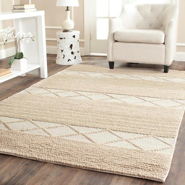 Natura Beige 8 ft. x 8 ft. Square Geometric Striped Area Rug