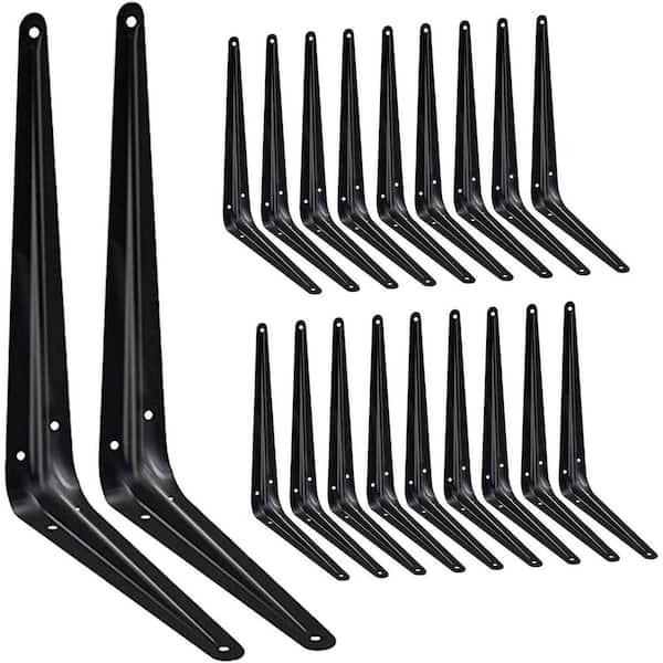 Unbranded 20-Pack Shelf Brackets 12 x 8 in. Heavy Duty Black Iron Metal Floating L Brackets Wall Mount Decorative Rustproof