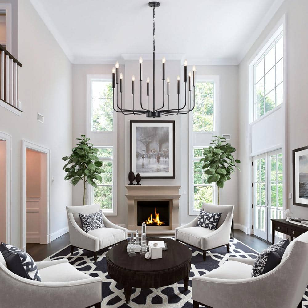 Matte Black 12-Light Candle Style Chandelier