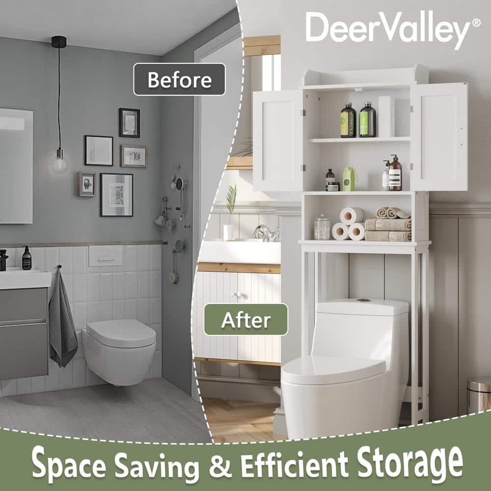 White MDF Over-the-Toilet Storage Cabinet with 3 Shelves