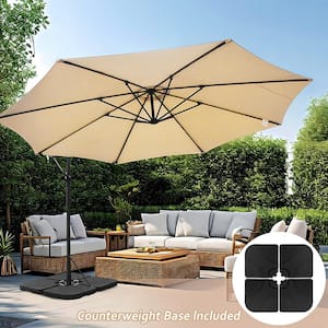 12 ft. Steel Cantilever Offset Patio Umbrella in Beige with Weighted Base