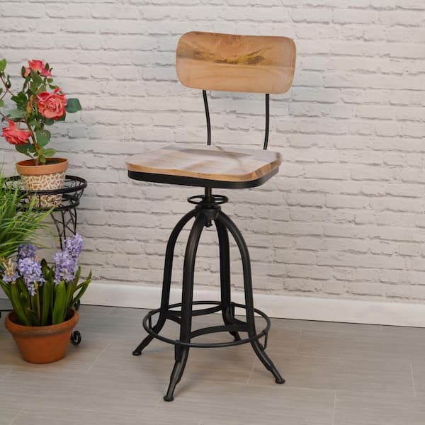 Mason 38.25 Natural/Black with Backrest Adjustable Stool