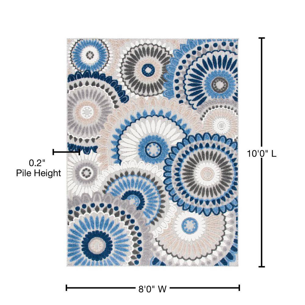 Grey and Blue Floral Synthetic 8' x 10' Reversible Area Rug