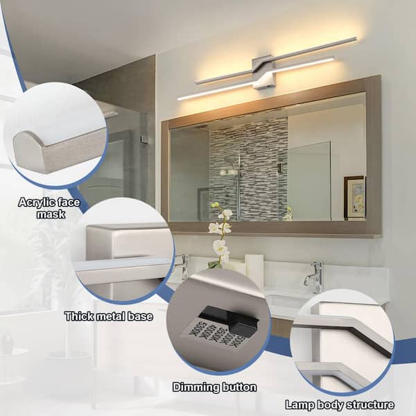 39.37 in. 1-Light Nickel LED Bathroom Vanity Light Bar with Dimmable and 5-CCT Adjustable Switch