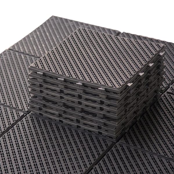 Cesicia 12 in. x 12 in. Waterproof Outdoor Interlocking Slat Plastic Patio and Deck Tile Flooring in Dark Brown (Set of 9)