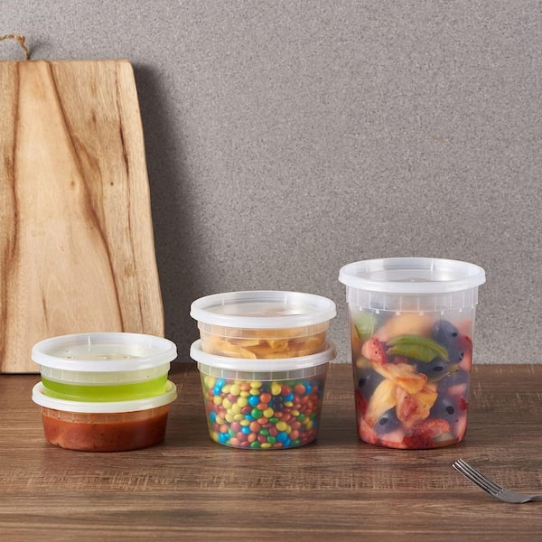 32 oz Clear 3 Piece BPA-free Airtight Seal Plastic Food Containers Set with Leak Proof Lids, Microwavable, Freezer Safe