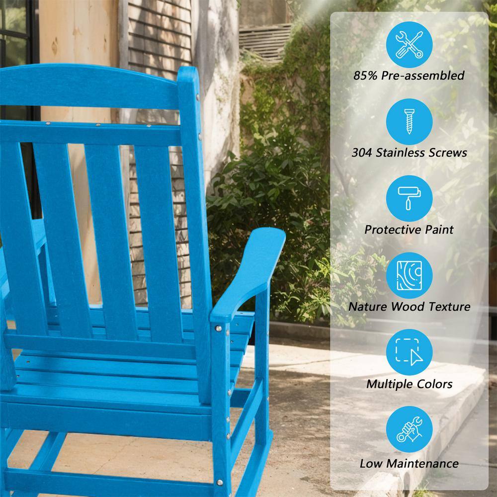 Set of 2 Blue Weather Resistant Plastic Rocking Armchairs