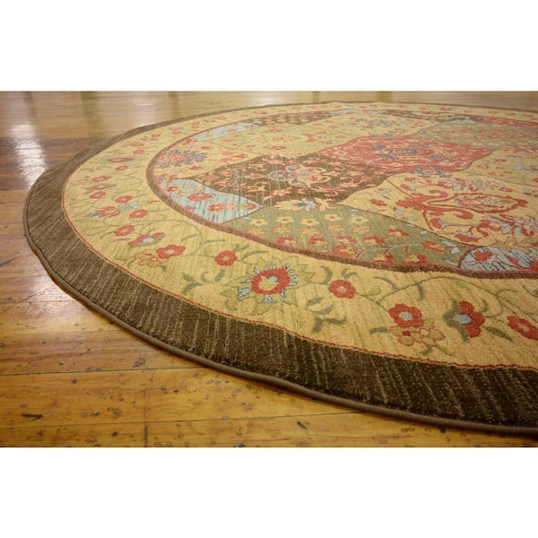 Unique Loom Edinburgh Border Design Rug 8' X 8' Round Red/Black