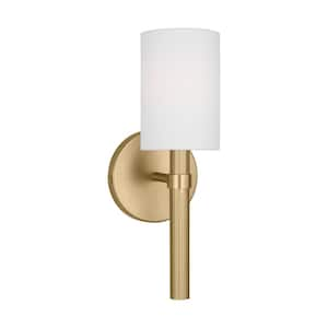 Manor Small 1-Light Satin Brass Wall Sconce with a White Linen Fabric Shade