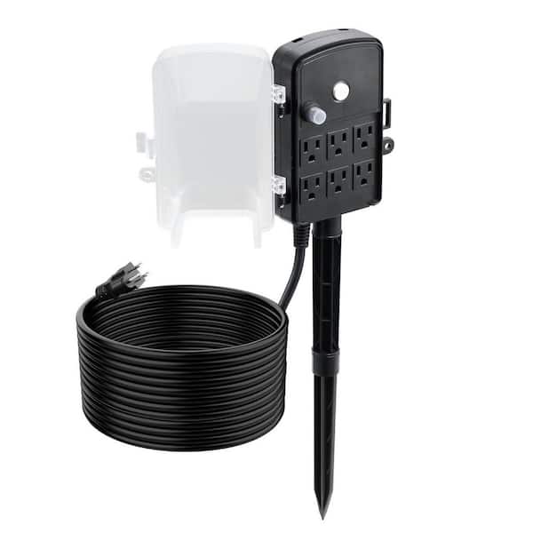 Weatherproof Outdoor Power Stake, 25F ft. Cord, Power Strip with Cover, 6 Outlets, 15A/1875W, Waterproof Yard Stake
