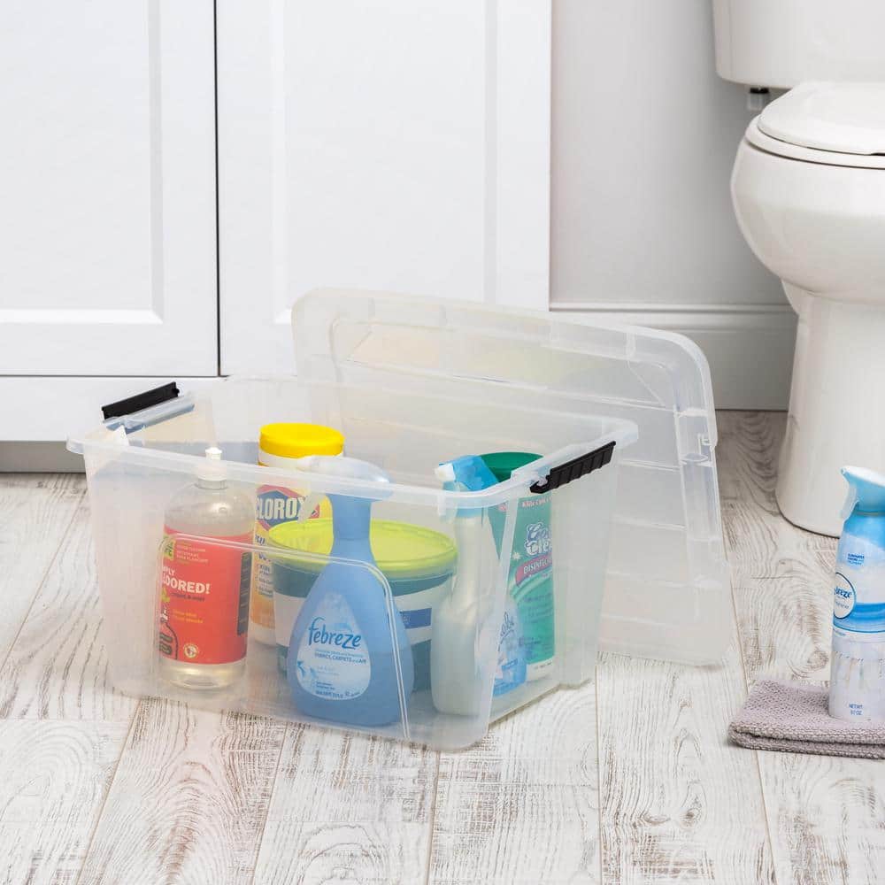 Clear 32 Qt Stackable Plastic Storage Bins with Lids, Set of 4