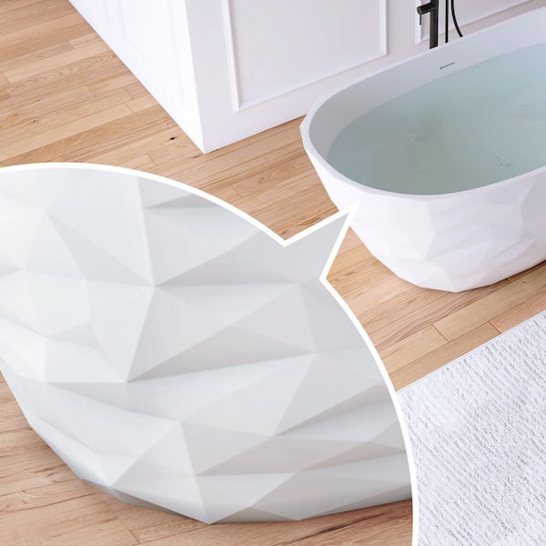 64 in. x 33 in. Stone Resin Solid Surface Flatbottom Freestanding Soaking Bathtub in White