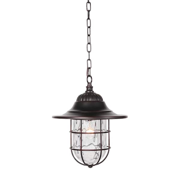 Fairmont 14.12 in. 1 Light Bronze Finish Dimmable Outdoor Ceiling Pendant Light with Clear Glass, No Bulbs Included