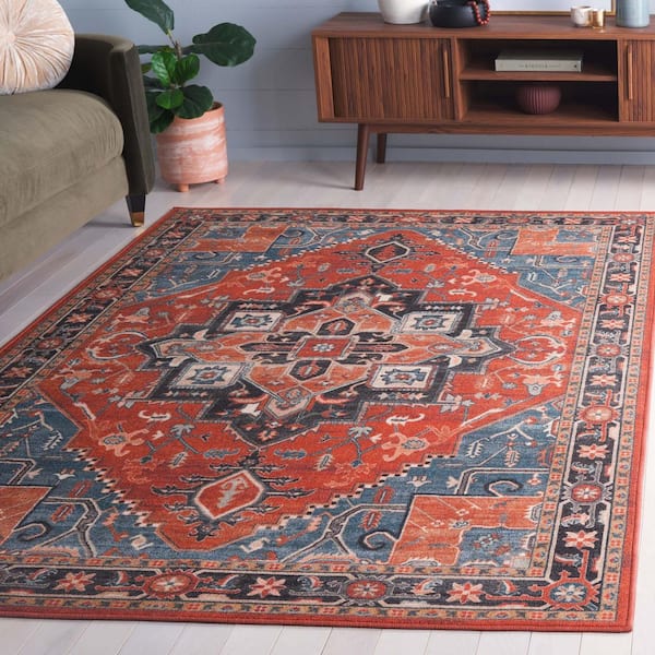 Journey 9 ft. x 12 ft. Rust/Blue Black Machine Washable Aztec Ornate Area Rug