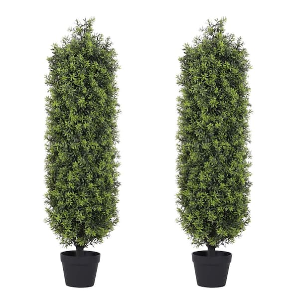 2-Piece Topiary Tree Artificial 48 in. Cone-shaped bamboo grass Outdoor Realistic Plants