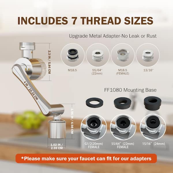 Wudkey 1-Piece 1080° Rotating Brass Swivel Aerator, 2 Modes