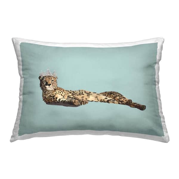 Stupell Industries Royal Lounging Cheetah Blue Print Polyester 14 in. x 20 in. Throw Pillow