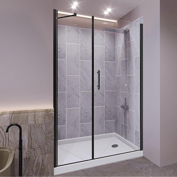 NuVo Slate Grey-Salishan 48 in. L x 32 in. W x 83 in. H Base/Wall/Door Rectangular Alcove Shower Stall/Kit Matte Black Center