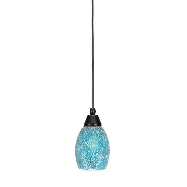 Unbranded Bryson 5 in. 1-Light Matte Black Cord Pendant Light with 5 in. Turquoise Fusion Glass Shade, no bulb included