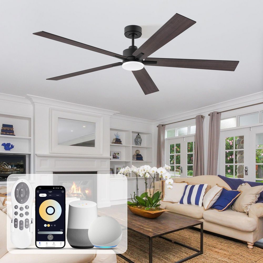 72 in. Smart Outdoor Indoor Black Ceiling Fan with Lights Remote Voice Control Via Alexa Google WIFI App, Quiet DC Motor price history on PriceWatchPro