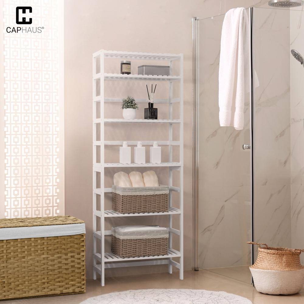 63.7 in Tall Natural Bamboo Adjustable 6-Shelf Bookcase