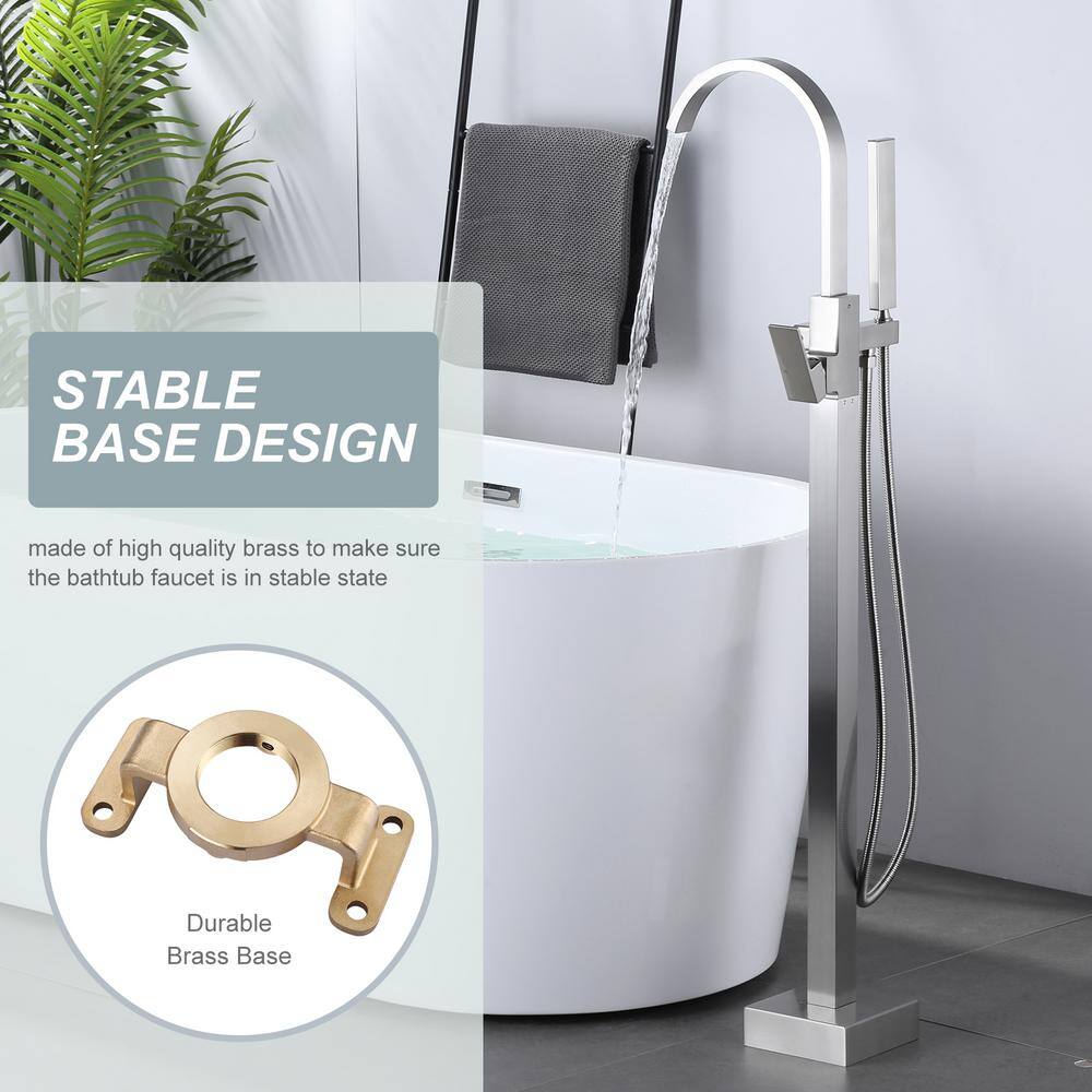 Brushed Nickel Freestanding Tub Filler with Hand Shower