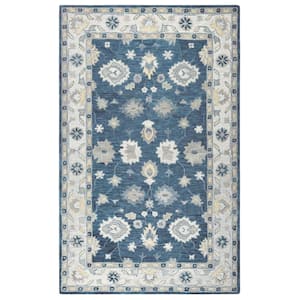 Napoli Blue/Ivory 8 ft. x 10 ft. Border/Floral/Persian Area Rug