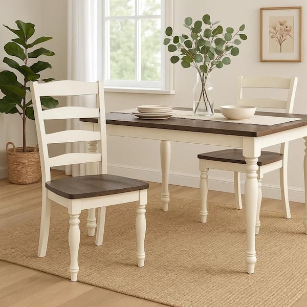 Dean White and Brown Wood Dining Side Chair Set of 2