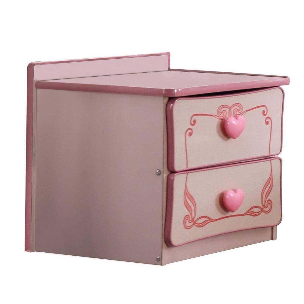 Benjara 3 Drawer Nightstand with Wooden Carvings Pink Benjara 3 Drawer Nightstand with Wooden Carvings Pink