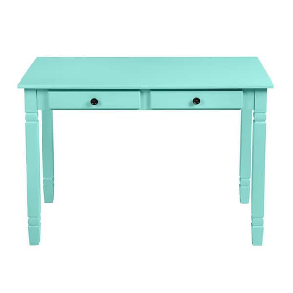 Spaco 43.3 in. Rectangle Light Blue Wood 2-Drawer Writing Desk with Rubber Wood Base