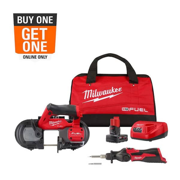 Milwaukee M12 FUEL 12V Lithium-Ion Cordless Compact Band Saw XC Kit with One 4.0 Ah Battery, Charger, Bag & M12 Soldering Iron