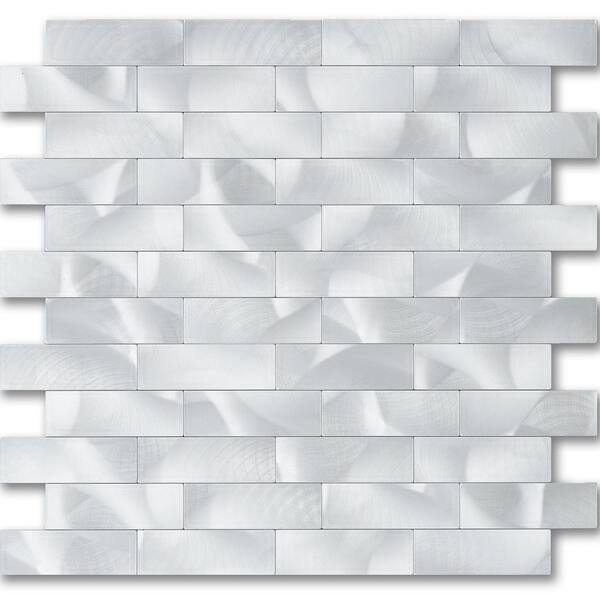 Yipscazo Silver 12 in. x 12 in. x 0.16 in. Metal Peel and Stick Tile (5 ...