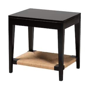 Freya 19.7 in. Black and Natural Brown Rectangle Wood Top End Table