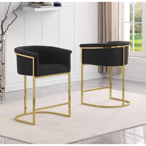 Best Quality Furniture Luke 30 in. Black Low Back Metal Frame Gold Chrome Base Barstool (Set of 2)
