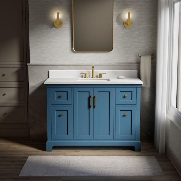 Charlemont 49 in. Single Sink Freestanding Tidal Blue Bath Vanity with White Quartz Top Assembled